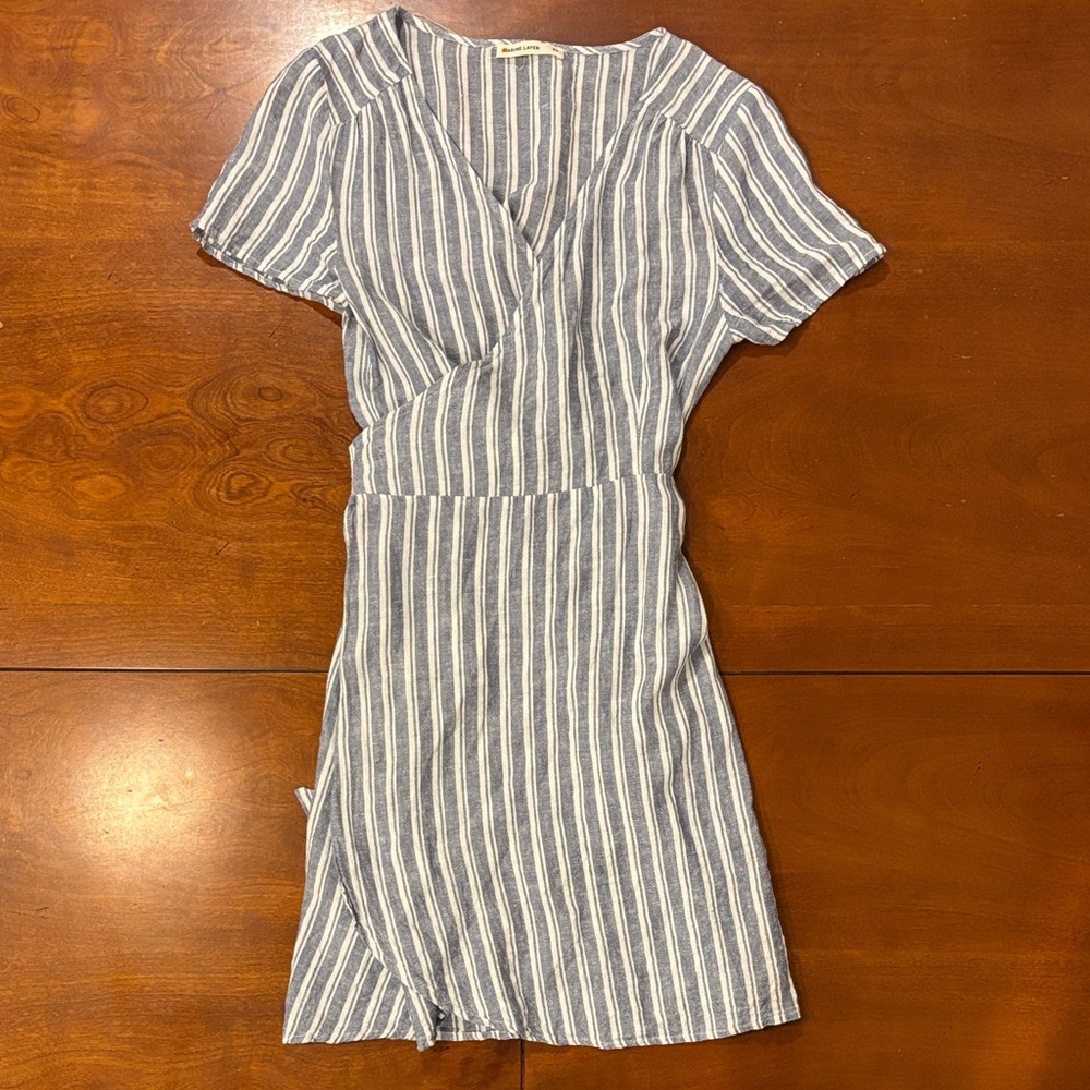 Marine Layer Navy and White Striped Linen Blend Mini Dress